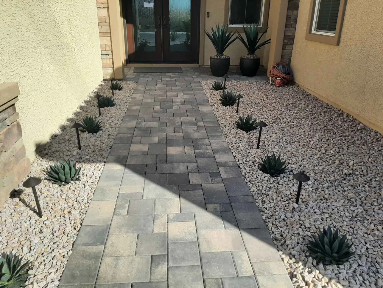 Paver walkway with desert landscaping installed by FreshStart Landscaping in Las Vegas